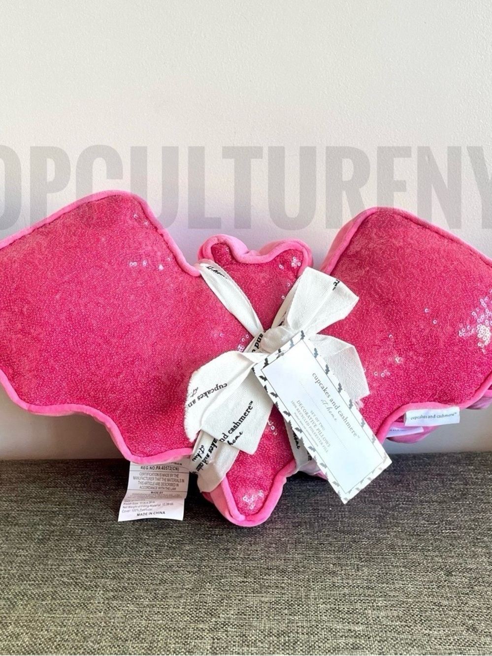 Pink Halloween Bat Sequins Plush Pillow 🩷🦇 set of 2 Cupcakes & Cashmere NWT